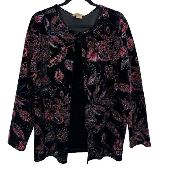 Notations Jackets & Blazers - Notations Velvet Pink Red Sparkle Glitter Black Jacket Shell Christmas Size 1X